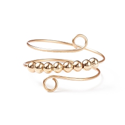 Light Gold Brass Round Beaded Rotating Cuff Ring, Copper Wire Wrap Double Line Ring for Anxiety Stress Relife, Light Gold, US Size 10 1/4(19.9mm)