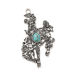 Antique Silver Retro Alloy Big Pendants, with Synthetic Turquoise, Horse Charms, Antique Silver, 51.5x31.5x5mm, Hole: 3mm