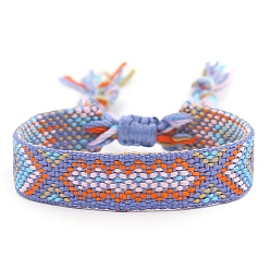 Средний Фиолетовый Женские браслеты на плоской подошве из полиэстера в этническом стиле с ромбическим шнуром, регулируемый браслет с кисточкой, средне фиолетовый, 5-7/8 дюйм (15 см)