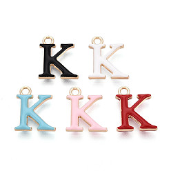 Letter K Стойки обшивки сплава эмали подвески, письмо амулеты, без кадмия, без никеля и без свинца, золотые, Письмо K, 15.5~19.5x5.5~16.5x2.5 мм, отверстие : 1.8~2 мм