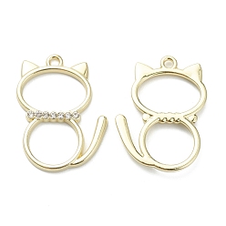 Light Gold Подвески из сплава , Полая кошка с подвесками из страз., золотой свет, 28x19.5x2.5 мм, отверстие : 1.8 мм