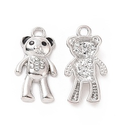 Platinum Alloy Enamel Pendants, with Rhinestone, Bear Charm, Platinum, 24x12.5x3.5mm, Hole: 2mm