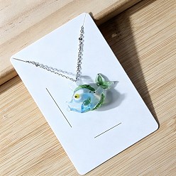 Medium Turquoise Ocean Handmade Lampwork Fish Pendant 201 Stainless Steel Cable Chain Necklaces, Stainless Steel Color, Medium Turquoise, 17.72 inch(45cm), Pendant: 35x25mm 
