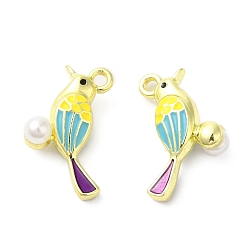 Светло-Голубой Подвески в виде птицы малиновка из сплава эмали, с ABS имитации жемчуга, золотые, очарование птицы, Небесно-голубой, 21.5x13.5x6.5 мм, отверстие : 1.8 мм