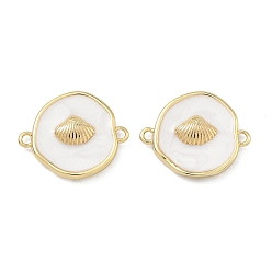 Shell Shape Подвески-коннекторы из латуни с эмалью в морском стиле, без свинца и без кадмия, долговечный, стойки покрытие, реальный 18 k позолоченный, белые, формы раковины, 13.5x16x3 мм, отверстие : 1.2 мм