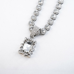 Кристалл Теннисные ожерелья с прямоугольным кулоном из сплава горного хрусталя, платина, кристалл, 19.69 дюйм (50 см)