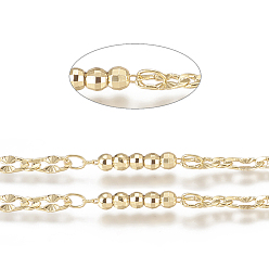 Real 18K Gold Plated Brass Handmade Beaded Chains,  Textured Dapped Chains, Long-Lasting Plated, Soldered, with Spool, Real 18K Gold Plated, Link: 6x3x0.5mm and 15x3mm, about 32.8 Feet(10m)/roll
