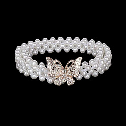 Бабочка Сплав кристаллов горного хрусталя и пластиковый искусственный жемчуг бисерные цепочки на талию живот для женщин, белые, золотые, бабочка, 600 мм