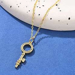 Прозрачный Латунные микропаве кубические цирконии кольцо ключ кулон ожерелья для женщин, реальный 18 k позолоченный, прозрачные, 17.72 дюйм (45 см)