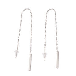 Нержавеющая Сталь Цвет Длинная цепочка с прямоугольными подвесками-серьгами, устойчивая к потускнению, 304 ушная нить из нержавеющей стали для женщин, цвет нержавеющей стали, 108 мм, штифты : 1 мм