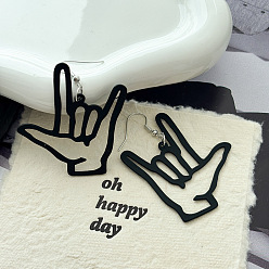 Черный Железные серьги-подвески с надписью "Я люблю тебя", чёрные, 60x45 мм