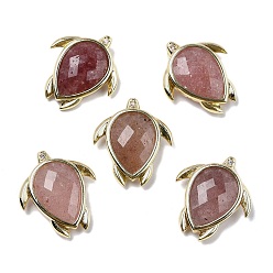Клубничный Кварц Натуральные кварцевые подвески из клубники, С нахождением латуни и кубическим цирконием, черепаховые чары, граненые, 24.5x21.5x6.5 мм, отверстие : 3.5x2 мм