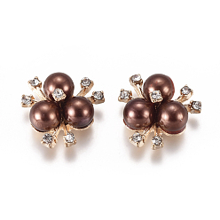 Седло Коричневый Сплав кабошонов, со стразами и искусственным жемчугом из акрила, цветок, золотой свет, седло коричневый, 19~20x21~22x10 мм