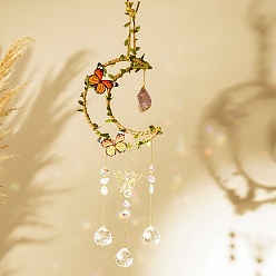 Аметист Натуральный аметист подвесной кулон в виде ловца солнца украшение, Луна с бабочкой, хрустальная потолочная люстра, шар, подвески-призма, 450~480 мм