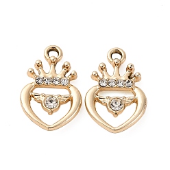 Золотой Подвески из сплава и страза, сердце, корона, золотые, 20x13x3 мм, отверстие : 1.8 мм