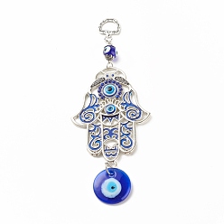 Antique Silver Glass Turkish Blue Evil Eye Pendant Decoration, with Alloy Hamsa Hand/Hand of Miriam Design Charm, for Home Wall Hanging Amulet Ornament, Antique Silver, 180mm, Hole: 13.5x10mm