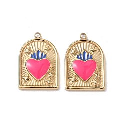 Камелия 304 подвески из нержавеющей стали, с эмалью, ионное покрытие (ip), арка с сердечком, реальный 18 k позолоченный, камелия, 21x14x2.5 мм, отверстие : 1.5 мм