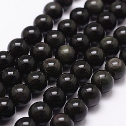 Black Natural Obsidian Beads Strands, Grade AAA, Round, Black, 10mm, Hole: 1mm, about 38pcs/strand, 15.7 inch