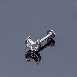 Луна 316l серьги для хряща из хирургической нержавеющей стали с микропаве из прозрачного кубического циркония, цвет нержавеющей стали, ежедневные аксессуары для ушей, луна, 10 мм