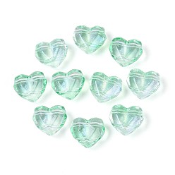 Аквамарин Прозрачные стеклянные бусины, сердце, граненые, с блеском порошок, аквамарин, 13x14.5x8 мм, Отверстие : 1.4 мм & 1.5 мм, Около 606 шт / 1000 г