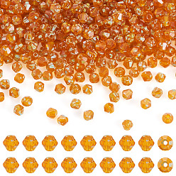 Naranja Oscura Pintura para hornear Picasso, cuentas de vidrio, bicono, naranja oscuro, 4~4.5x3.5~4 mm, agujero: 0.9~1.2 mm