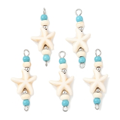 Белый Подвески-коннекторы из синтетических окрашенных бирюзовых морских звезд в форме ронделей, с 304 петлями из нержавеющей стали, цвет нержавеющей стали, белые, 33.5~34x14~14.5x5~5.5 мм, отверстие : 1.8~2 мм