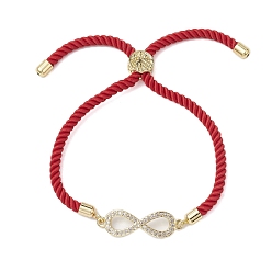 (123L) Белый крем непрозрачный блеск Браслеты Infinity из латуни с микропаве и прозрачными циркониевыми звеньями, нейлоновые браслеты-слайдеры, огнеупорный кирпич, внутренний диаметр: 1-5/8~2-1/2 дюйм (4~6.3 см)