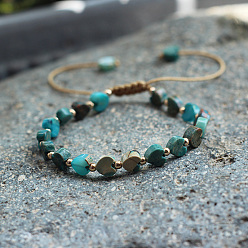 Темно-бирюзовый Женские плетеные браслеты из бусин в форме сердца из натуральной имперской яшмы, окрашенной в богемском стиле, с латунными бусинами и вощеным шнуром, темные бирюзовый, 5.91~9.84 дюйм (15~25 см)