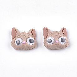 BurlyWood Resin Kitten Cabochons, with Plastic, Cartoon Cat Head Shape, BurlyWood, 19.5x20.5~21x10mm