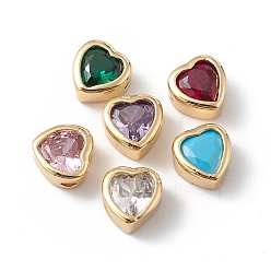 (52) Непрозрачная лаванда Настоящие 18k позолоченные латунные бусины из кубического циркония с микропаве, долговечный, без кадмия и без свинца, сердце, разноцветные, 6x6x4.5 мм, отверстие : 1 мм
