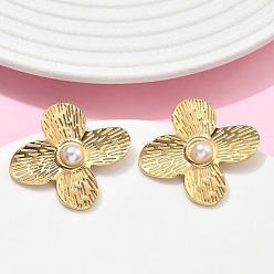 Цветок 201 из нержавеющей стали серьги, с 304 штифтом из нержавеющей стали и имитацией жемчуга из АБС-пластика, вакуумное покрытие pvd, цветок, 33.5x31 мм