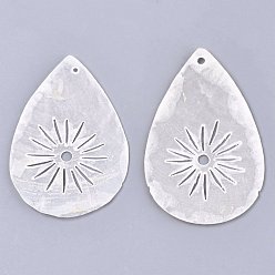 Linen Natural Capiz Shell Big Pendants, Teardrop, Linen, 53~55x33x0.5mm, Hole: 2mm