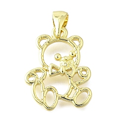 Настоящее золото 18K Латунные подвески, полый медведь, долговечный, без свинца и без кадмия, стойки покрытие, реальный 18 k позолоченный, 19.5x15x2.5 мм, отверстие : 5.5x3 мм