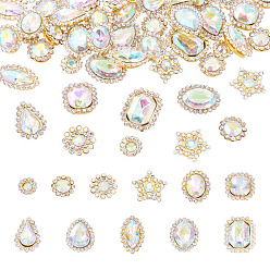 Кристалл 100 шт. пришивных стразов в форме капли/сердца/звезды, многорядные звенья из акрила и железа со стразами, золотые, разнообразные, кристалл, 7.5~19x7.5~16x3.5~6 мм, отверстие : 2~9.5x0.8~1.6 мм