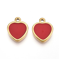 Настоящее золото 18K 304 прелести нержавеющей стали, с эмалью, шарма сердца, ионное покрытие (ip), реальный 18 k позолоченный, 13x10.5x2 мм, отверстие : 1.6 мм