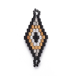 Черный Японский бисер miyuki & toho ручной работы ссылки, Ткацкий станок, ромб, чёрные, 31.4~33x12.7~13.4x1.6~1.7 мм, отверстие : 1~1.4 мм