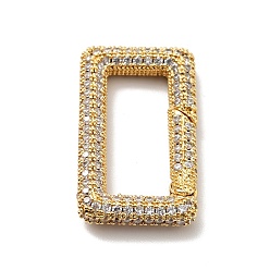 Golden Brass Micro Pave Clear Cubic Zirconia Spring Gate Rings, Cadmium Free & Lead Free, Rectangle, Golden, 30x17x4mm