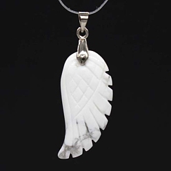 Howlite Natural Howlite Pendants, with Platinum Tone Brass Findings, Wing, 35x17mm