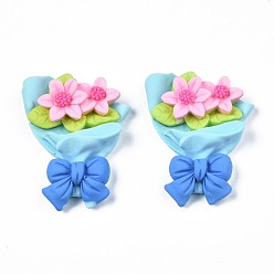 Sky Blue Opaque Resin Cabochons, Flower Bouquet, Sky Blue, 52.5~53x41x11.5~12mm