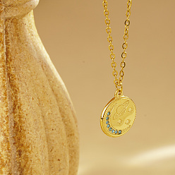 Золотой Стильные 304 плоские круглые подвески из нержавеющей стали с планетами для ежедневного ношения у женщин, золотые, 17.72 дюйм (45 см)