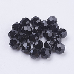Black Imitation Austrian Crystal Beads, Grade AAA, Faceted(32 Facets), Round, Black, 8mm, Hole: 0.9~1.4mm