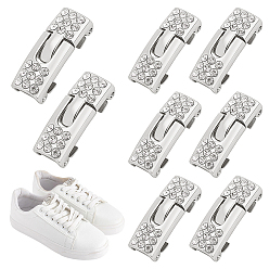 Platinum 4 Pairs Zinc Alloy & Rhinestone Snap Lock Clasps, Platinum, 27x10.5x7mm