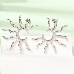 Нержавеющая Сталь Цвет 304 из нержавеющей стали серьги, солнце, цвет нержавеющей стали, 41x33.5 мм