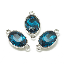 чирок Соединители звеньев сплава стекла, граненые, овальные, платина, зелено-синие, 22x12x6 мм, отверстие : 1.5 мм