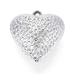 Серебро Фактурные акриловые подвески, сердце прелести, серебряные, 41~41.5x40.5x21.5~22 мм, отверстие : 3 мм