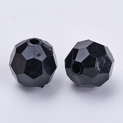 Black Transparent Acrylic Beads, Faceted, Round, Black, 16x15.5mm, Hole: 2.4mm, about 233pcs/500g