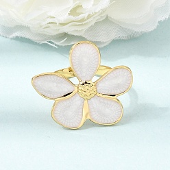 Flower 304 Stainless Steel Enamel Cuff Open Rings, Golden, Flower, US Size 7 1/4(17.5mm), flower: 24x28mm