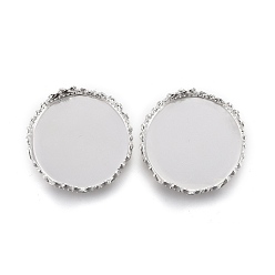 Silver 304 Stainless Steel Cabochon Settings, Lace Edge Bezel Cups, Flat Round, Silver, Tray: 15mm, 17.5x4mm