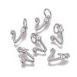 Letter V Латунь прелести, с фианитами и оболочки жемчужиной шарик, буквы, платина, прозрачные, letter.v, 9.5~11x3.5~10.8x3~3.5 мм, отверстие : 3.5 мм