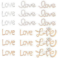 Gemischte Farbe Legierung Strass-Cabochons, Wort mit Liebe, cadmiumfrei und bleifrei, Gemischte Farbe, 36 Stück / Karton